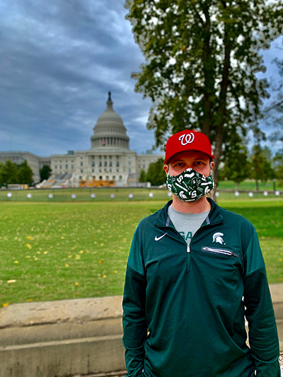 Matt showing his Spartan pride in front of the United States Capitol.